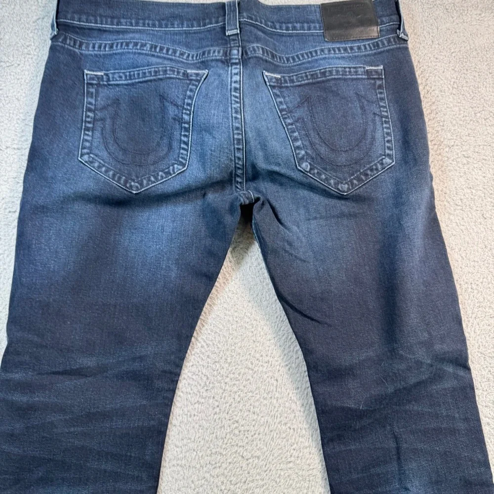 True Religion Rocco Relaxed Skinny Jeans Mens 38 Dark Wash Distressed Denim Blue